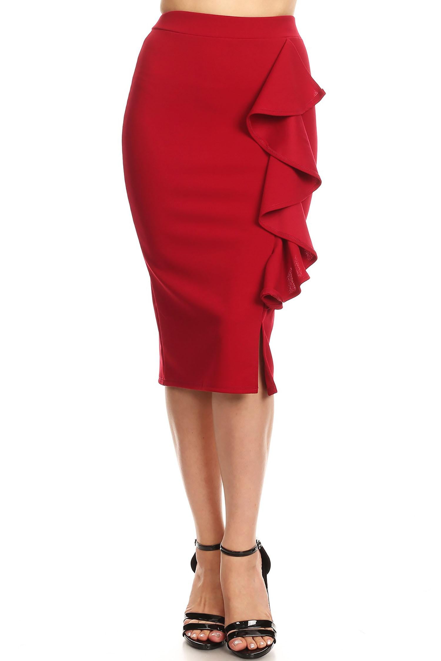 Women's Solid Casual High Waist Band Ruffle Bodycon Knee Midi Pencil Skirt/Made  in USA - Walmart.com