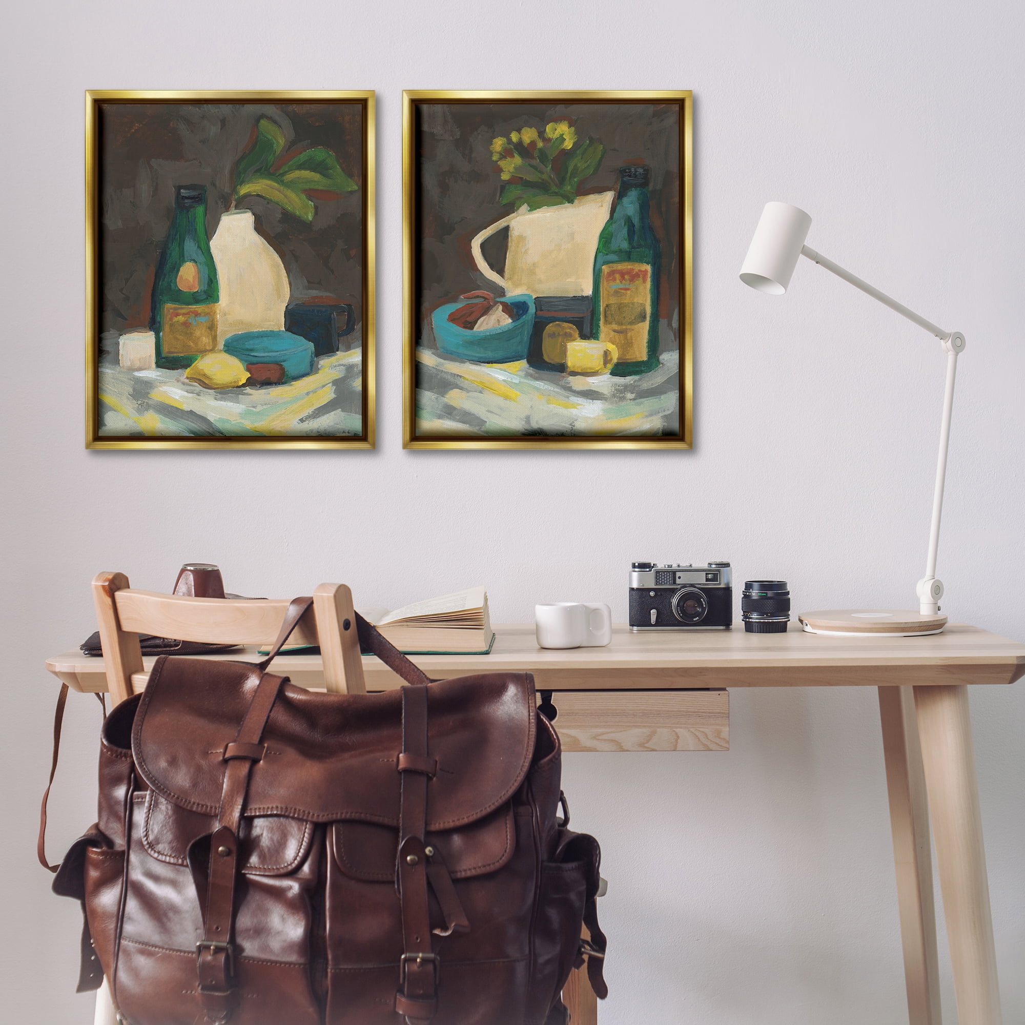 Stupell Industries Mixed Sundries Still Life Food & Beverage Painting Gold Floater Framed Canvas Art Print Wall Art, 31 x 25, Set of 2