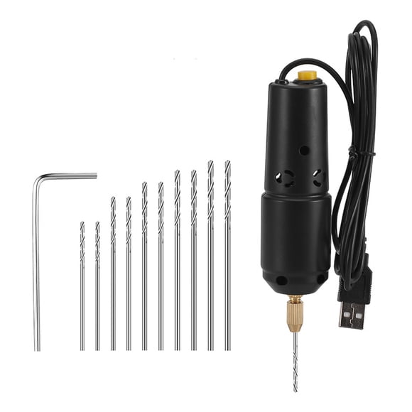 Mini Perceuse Électrique Noire Alimentée par Usb avec 10 Forets (0.8-1.2mm) pour Perçage de Jade, Résine Époxy, Cristal et Perle - Matériau Abs+alliage, Vitesse Sans Chargement 8500rpm, Emballage 17.5x8x4cm - Disponible en 3