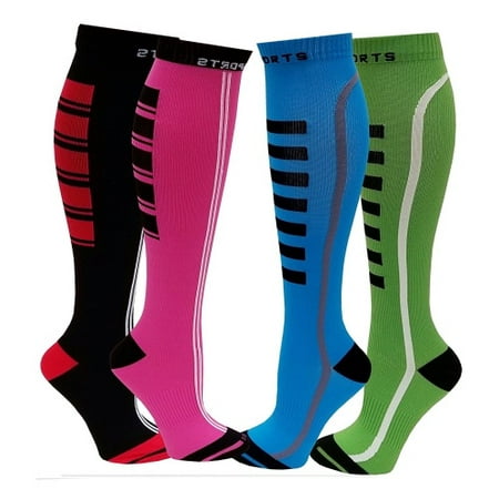 4 Pairs Sports Compression Socks for Men & Women 15-20 mmHg , Graduated Athletic , Running , Soccer , Air Travel , Boost Stamina , Circulation &