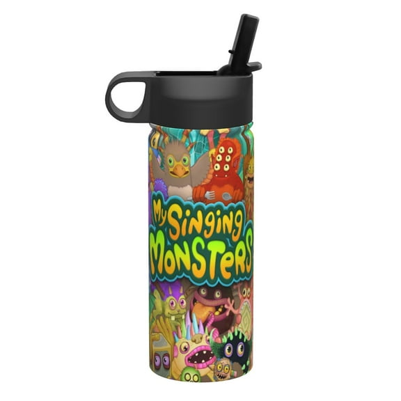 My Singing Monsters Kids Insulated Water Bottle With Straw - 18 Oz Stainless Steel Double Wall Vacuum Cup, Leakproof, Bpa Free, Suitable For Boys And Girls