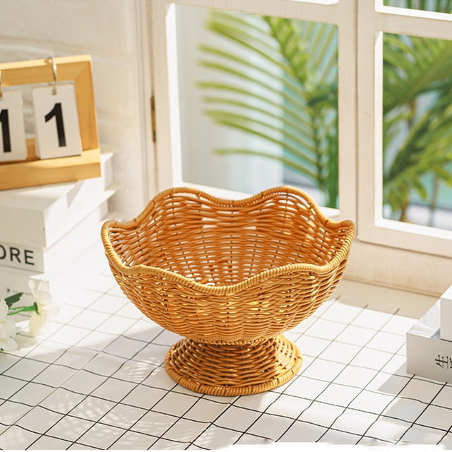 Rewenti Woven Rattan Bowl With Scalloped Edges Easter Egg Blue