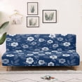 thumbnail image 4 of ZIATUBLES Flower Navy Blue Armless Sofa Cover, Stretch Futon Slipcover with Elastic Bottom Dustproof Couch Cover Machine Washable Furniture Protector for Living Room Bedroom, 4 of 9