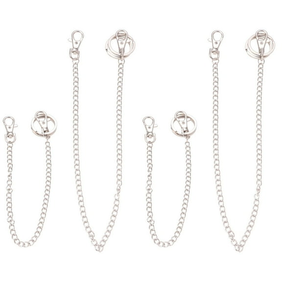 4 Pcs  Layers Metal Jeans Chain Long Punk Hip-hop Trendy Belt for Lady Boy Silver (25cm, 40cm Style, 1 for Each)