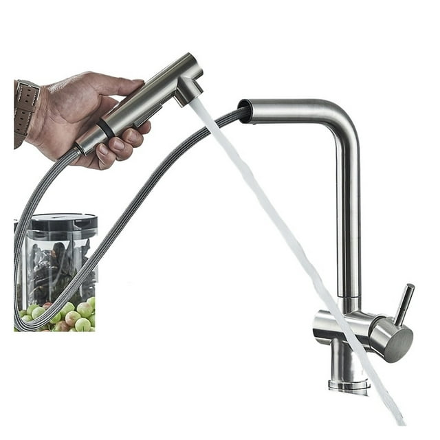 Brushed Nickel Kitchen Faucet, Cold Hot Water Mixer Crane Tap, Sprayer Stream Rotation Sink Tapware Wash For Kitchen Pull Out ,Versatile Features