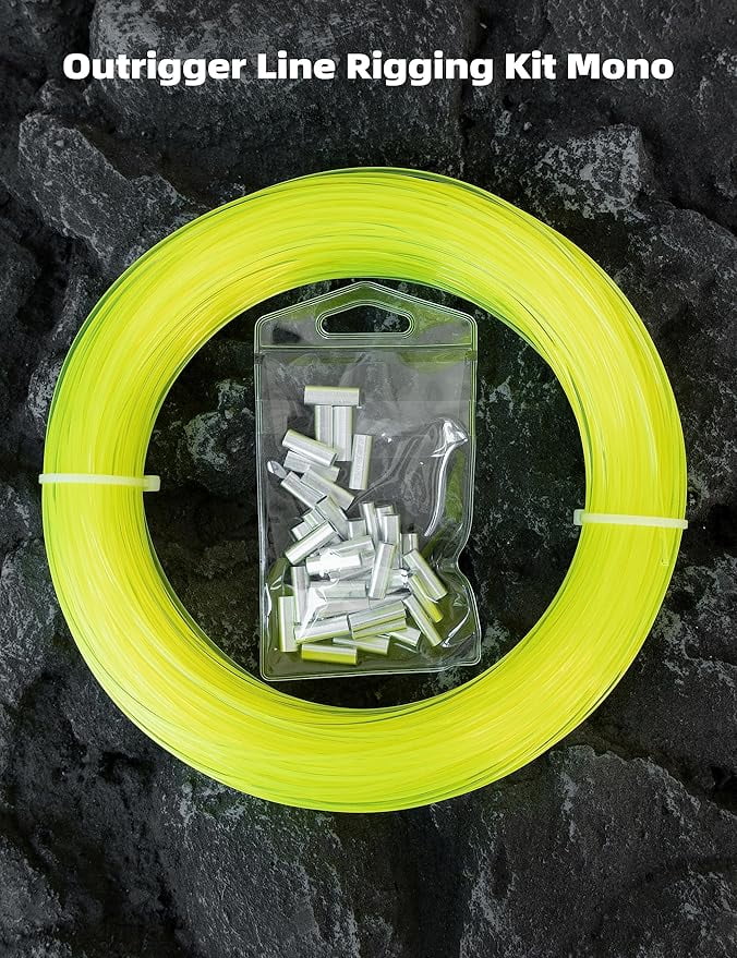 BLUEWING 100yd Outrigger Line Rigging Kit Mono with 40pcs Aluminum Sleeve Crimps and 400LB Test Monofilament Fishing Line, Yellow