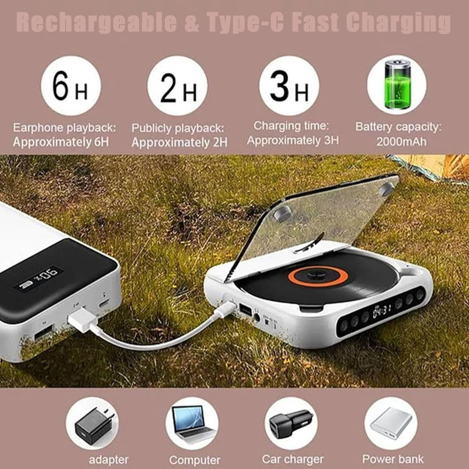 Yuguz Portable Cd Player, Yuguz Portable 5.3 Bluetooth Rechargeable Cd Player, Megicot Portables Cds Players, Rechargeable, Supports USB and Repeat Modes for Home, Office, Travel