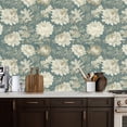 thumbnail image 2 of Peel and Stick Wallpaper Vintage Floral Cream Chrysanthemums Leaves Blue Wall Mural 17.7in x 9.8ft Self Adhesive Removable Wall Paper Renter Friendly Wallpaper for Girl Bedroom Nursery Livingroom, 2 of 8