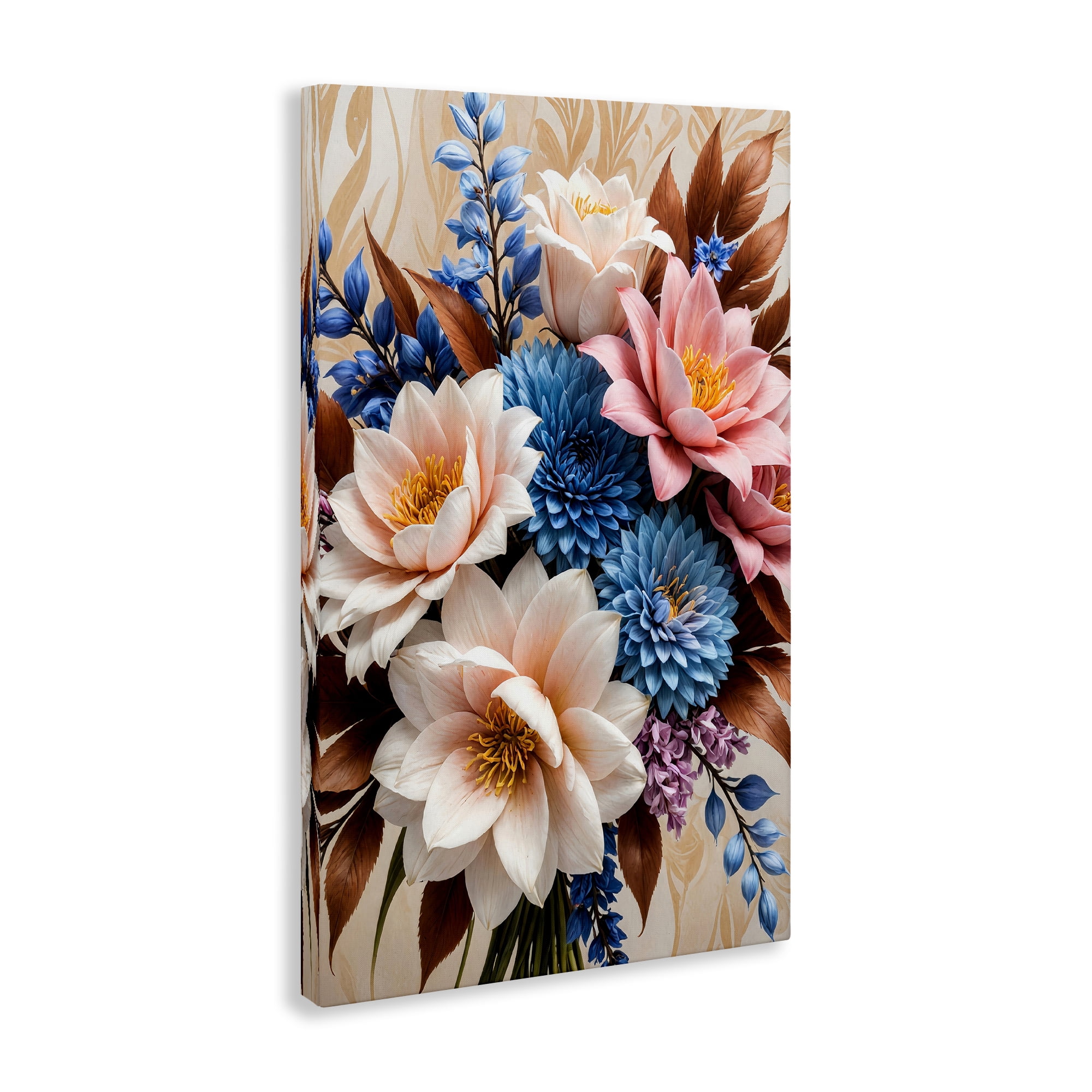 Stupell Industries Pink & Blue Mixed Bouquet Plants & Flowers Painting Wrapped Canvas Art Print Wall Art, 20 x 30