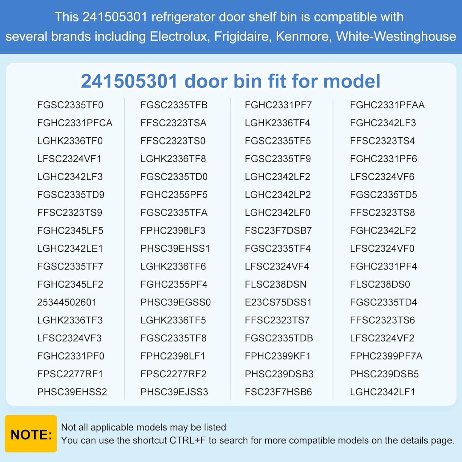241505301 Refrigerator Door Shelf Bin Replacement 2 Pack, 241505301 Door Bin Replace PS976745 1056476 AP3769131, 241505301 Frigidaire Bin Door Compatible with Frigidaire Kenmore Electrolux