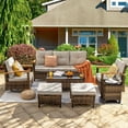thumbnail image 5 of MEISSALIVVE 7-Piece Patio Furniture Set, Outdoor Rattan Conversation Set with 2 Swivel Rocker Chairs, 3-Seat Sofa, 2 Ottomans & Coffee Table, Beige, 5 of 9