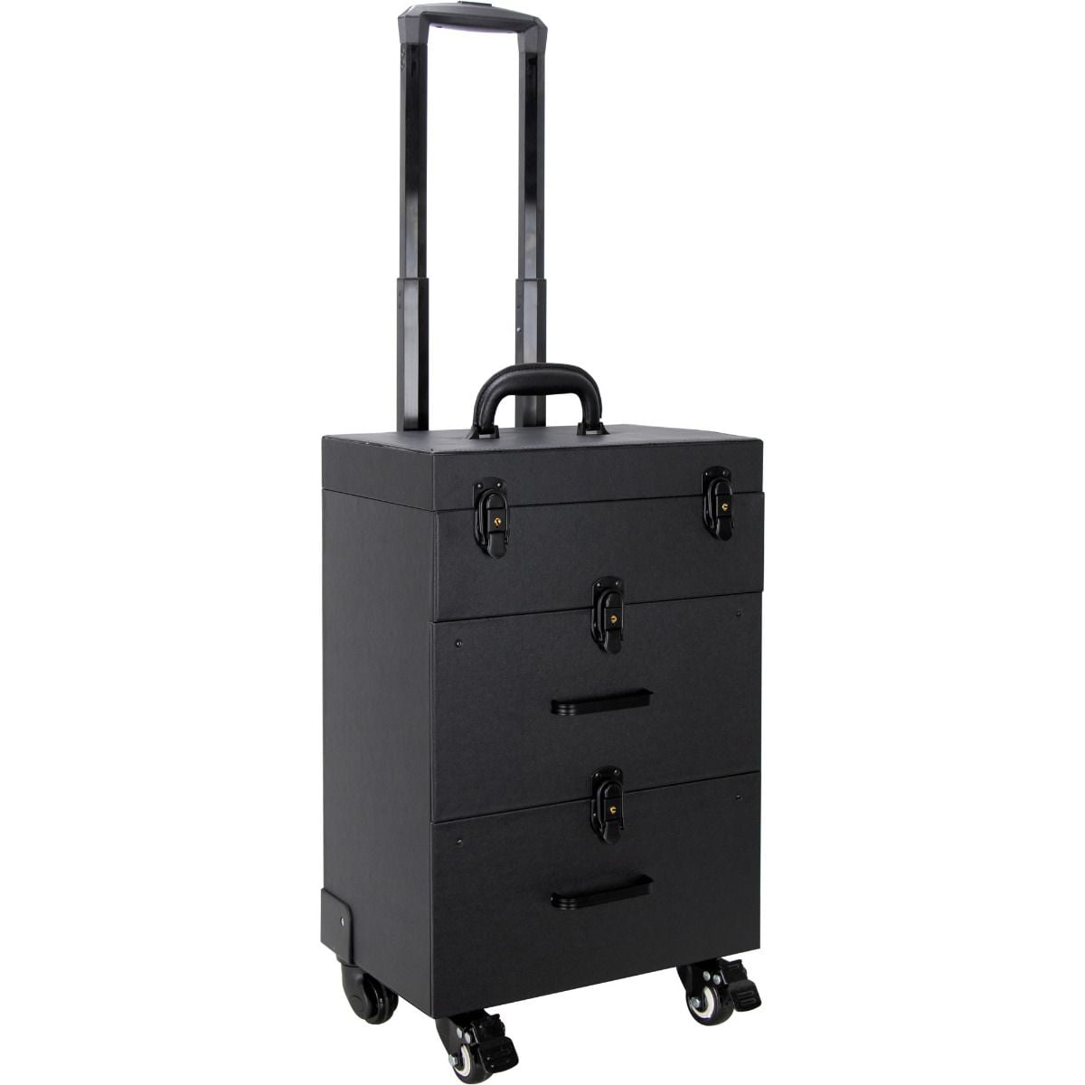 4-Wheels Black Faux Leather Nail Artist Pro Rolling Case with 2 Drawers ...
