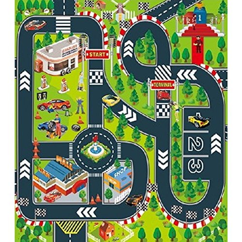 Kids Carpet Playmat,Thin Kid Felt for Toy Cars,Great For Playing With Cars and Toys,Boys and Girls Educational Road Traffic Play Mat- Learn and Have Fun Safely