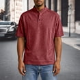 thumbnail image 3 of JTieacloth Men's T-Shirts Casual Button Down Stand Collar Short Sleeved Shirt T Shirt(Red,L), 3 of 6