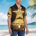 thumbnail image 3 of Fuzoiu Golden Glitter And Light Print Hawaiian Shirt for Men, Summer Beach Casual Short Sleeve Button Down Shirts, Men’s Beach Summer Shirts with Pocket,3X-Large, 3 of 7