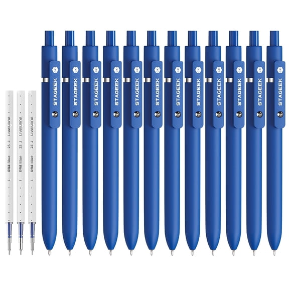 STAGEEK Blue Gel Pens GX3, 12Pcs Quick Dry Blue Ink Pens with 3 Extra Refills, Fine Point Retractable Smooth Writing Pens for Journaling, Office, Note Taking, Nurse Aesthetic