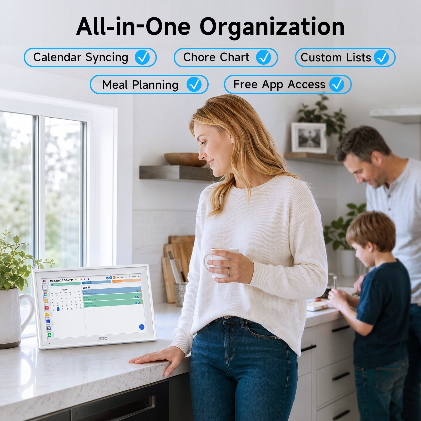 Froura AOC Digital Calendar, 15.6-inch Smart Wall Calendar Touchscreen Interactive Display Digital Calendar, All-in-One Family Organizer and Chore Chart, Wall Mount