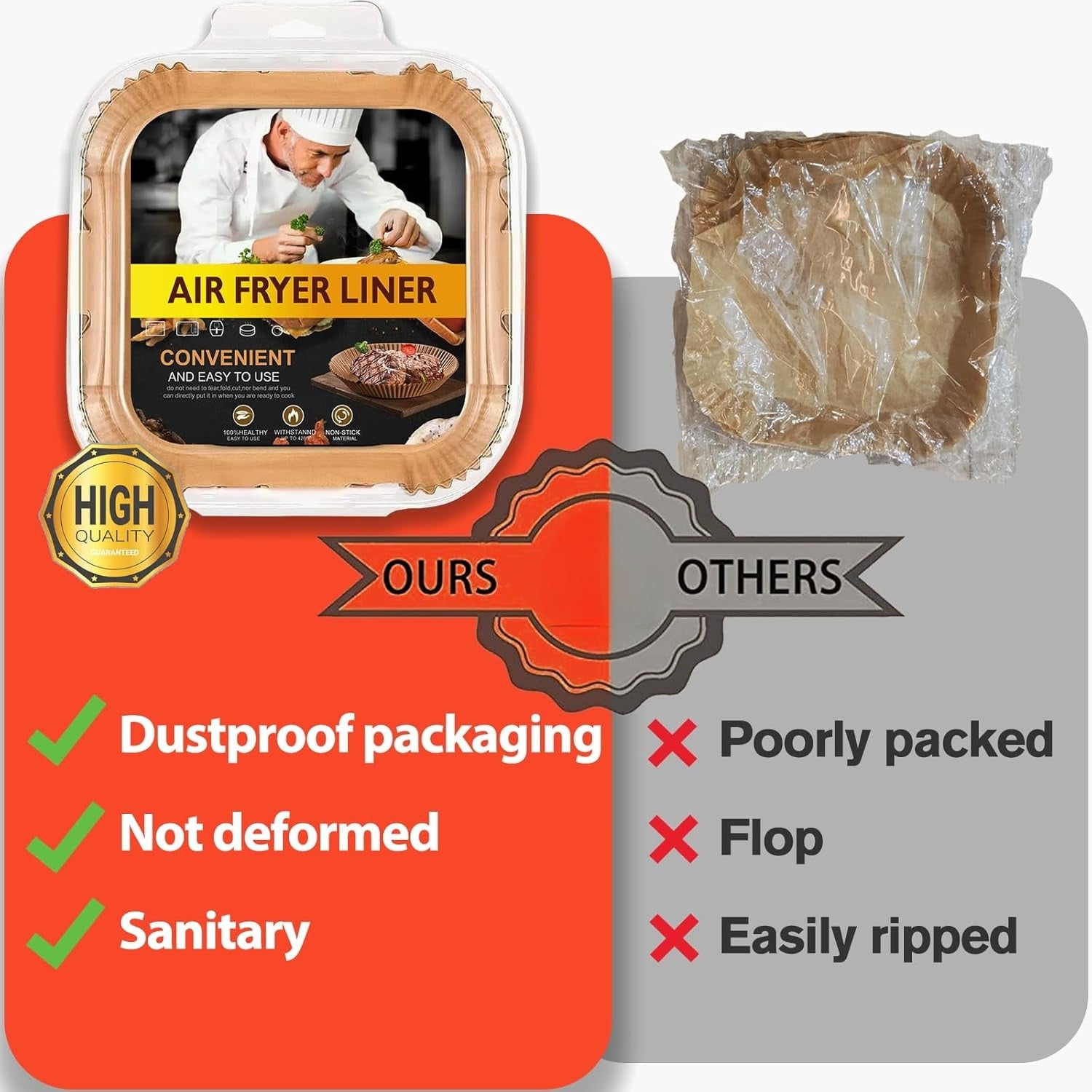 125-Count Square Air Fryer Paper Liners - 9 Inch Large Size, Non-Stick, Unbleached, for 5-8 QT Air Fryers, Baking, Frying