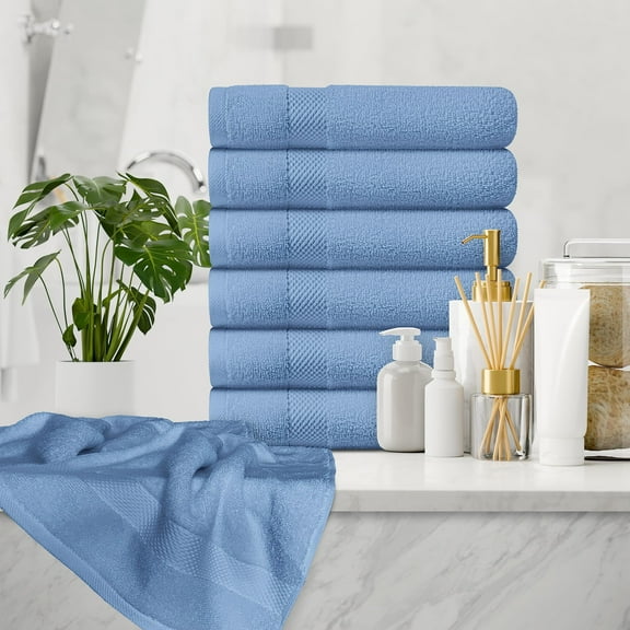 White Classic Luxury Cotton 6 Pc Blue Hand Towels Set, Hotel Style Small Bath Towel and Face Towel 16x30, Light Blue Soft Plush Bath Towels Pack of 6, Thick Quick Dry Spa Towels, Bathroom Hand Towels