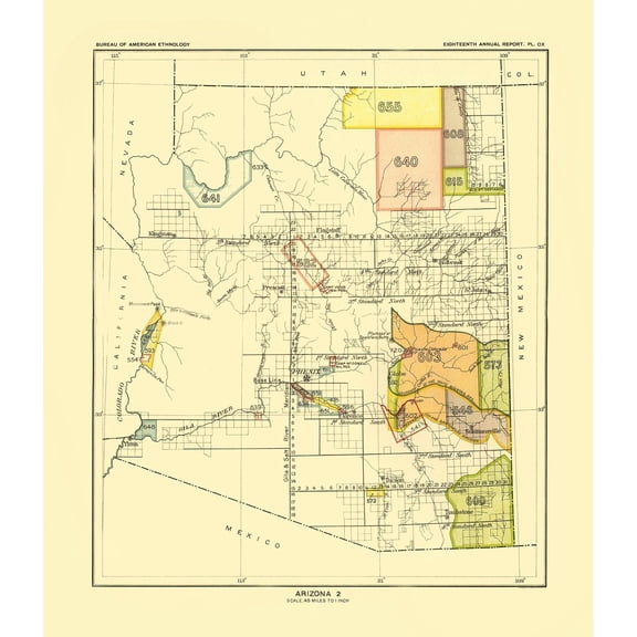 Historic State Map - Arizona - Hoen 1896 - Vintage Wall Art