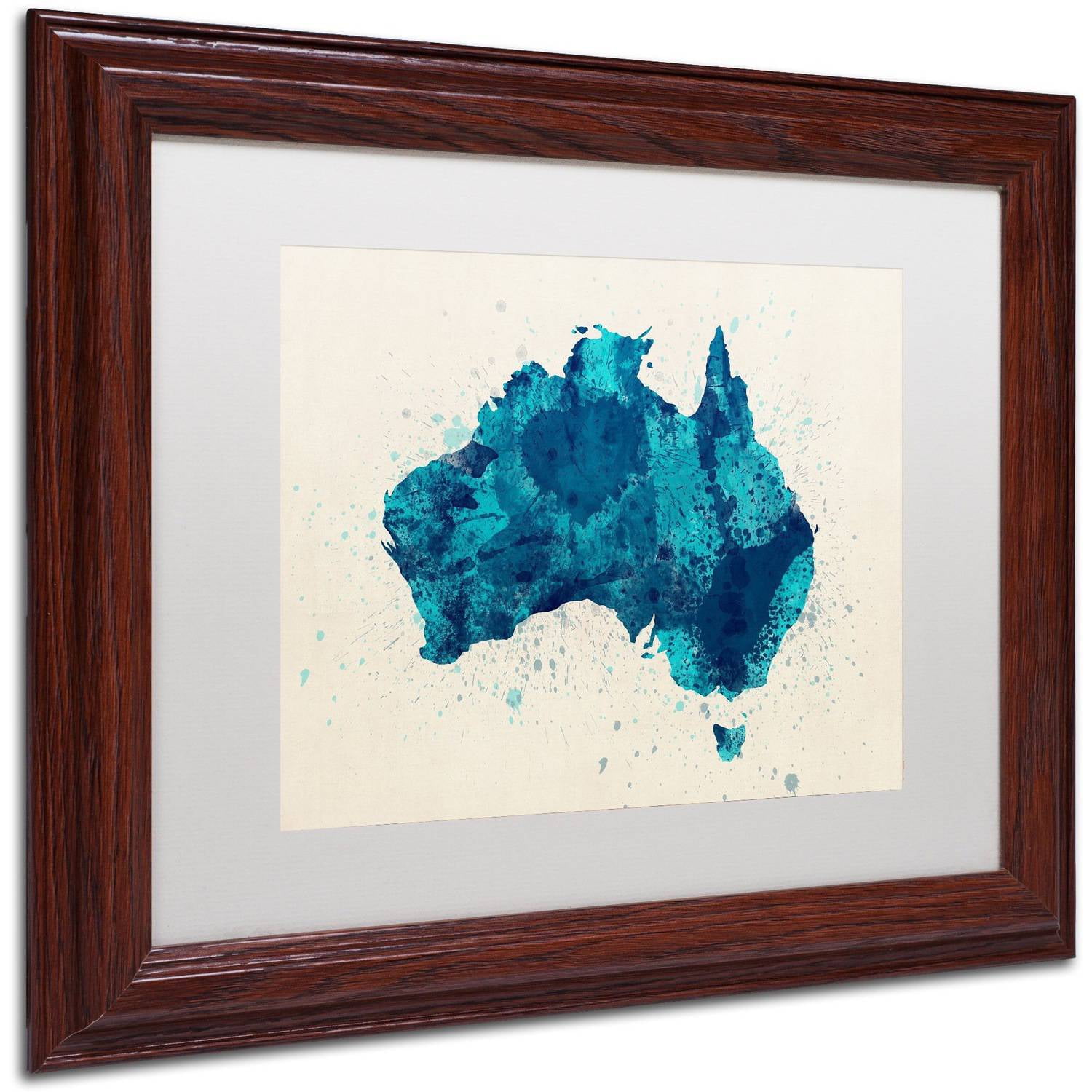 Trademark Fine Art 'Australia Paint Splashes Map 2' Canvas Art by Michael Tompsett, White Matte, Wood Frame