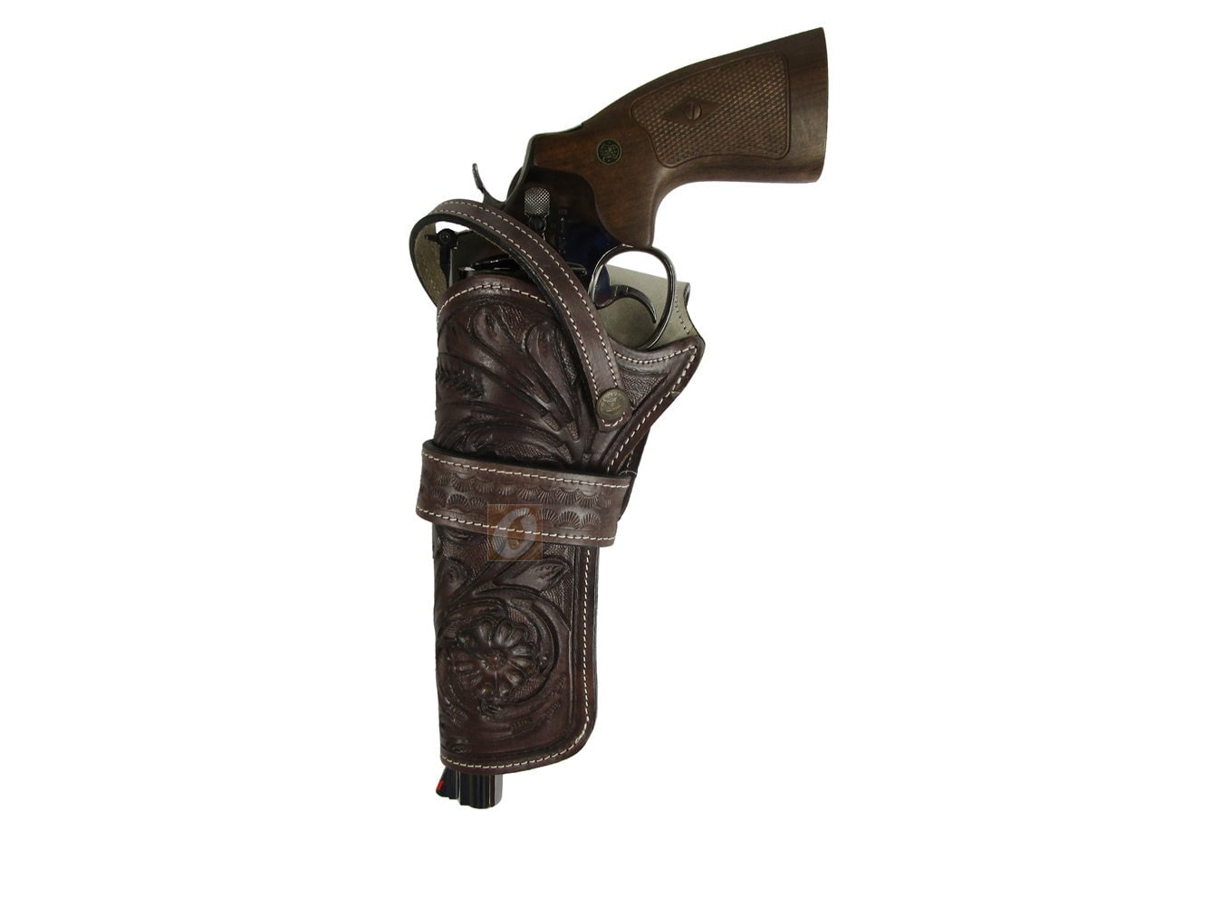 Leather Holster Floral Tooled Long Barrel Western Gun Cover Brown Color - Left Handed