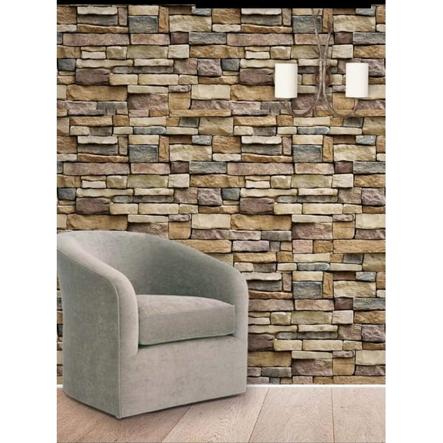 Rollo Papel Tapiz Vinílico Decorativo Adherible Interiores 10 metros H&JESS PIEDRA CAFE