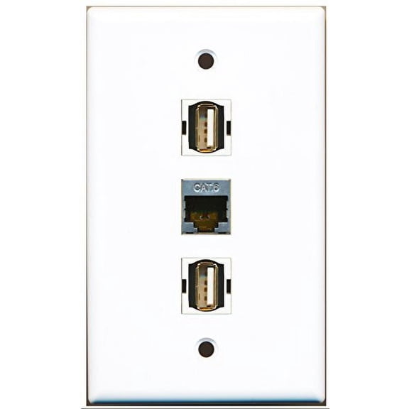 RiteAV - 2 Port USB A-A and 1 Port Shielded Cat6 Ethernet Wall Plate