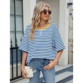 thumbnail image 5 of IWEMEK Women T Shirts Crewneck Casual Loose Striped Tops Hip Length Baggy Tunics Shirt Fashion Chic Pullover 2025, 5 of 7