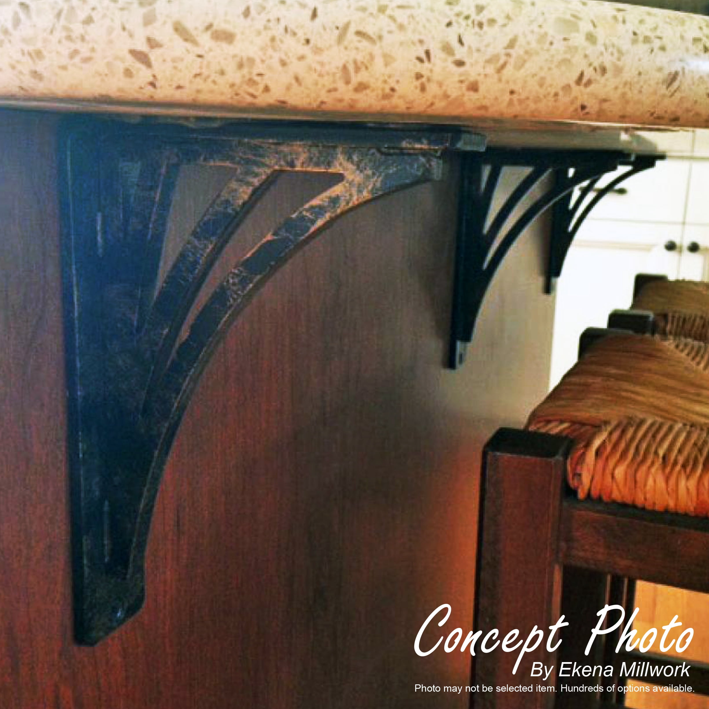 Ekena Millwork 1 1/2"W x 12"D x 15"H Bradford Wrought Iron Bracket, (Single center brace), Antiqued Brass