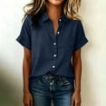 thumbnail image 5 of QUNYINEY Collared Womens Oversized Button Down Shirts Work Casual Short Sleeve Tunic Tops Loose Fit Solid Summer Shirts, 5 of 6