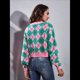 thumbnail image 5 of Suéteres de Punto para Mujer, de Larga, con Rombos, Abertura Frontal, Botones y Cuello en V, Abrigos Cortos Rosa Verde S, 5 of 10