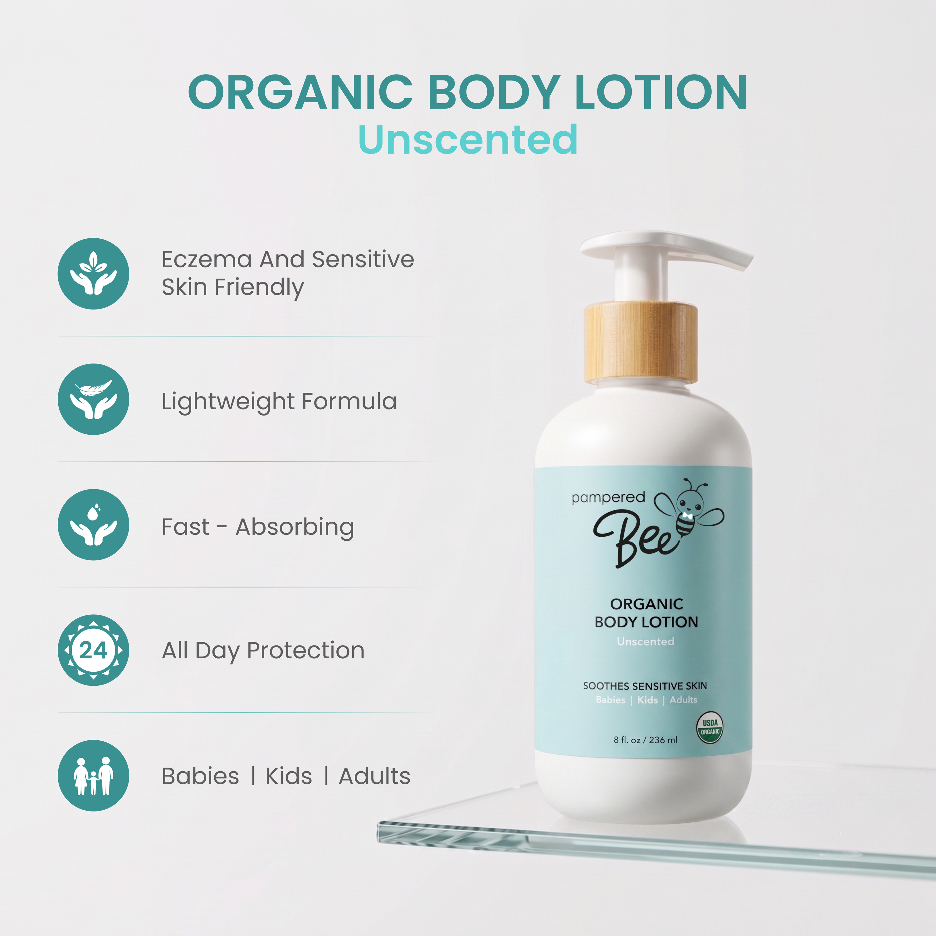 Pampered Bee Unscented Baby Lotion for Sensitive Skin, 8 fl oz photo 2