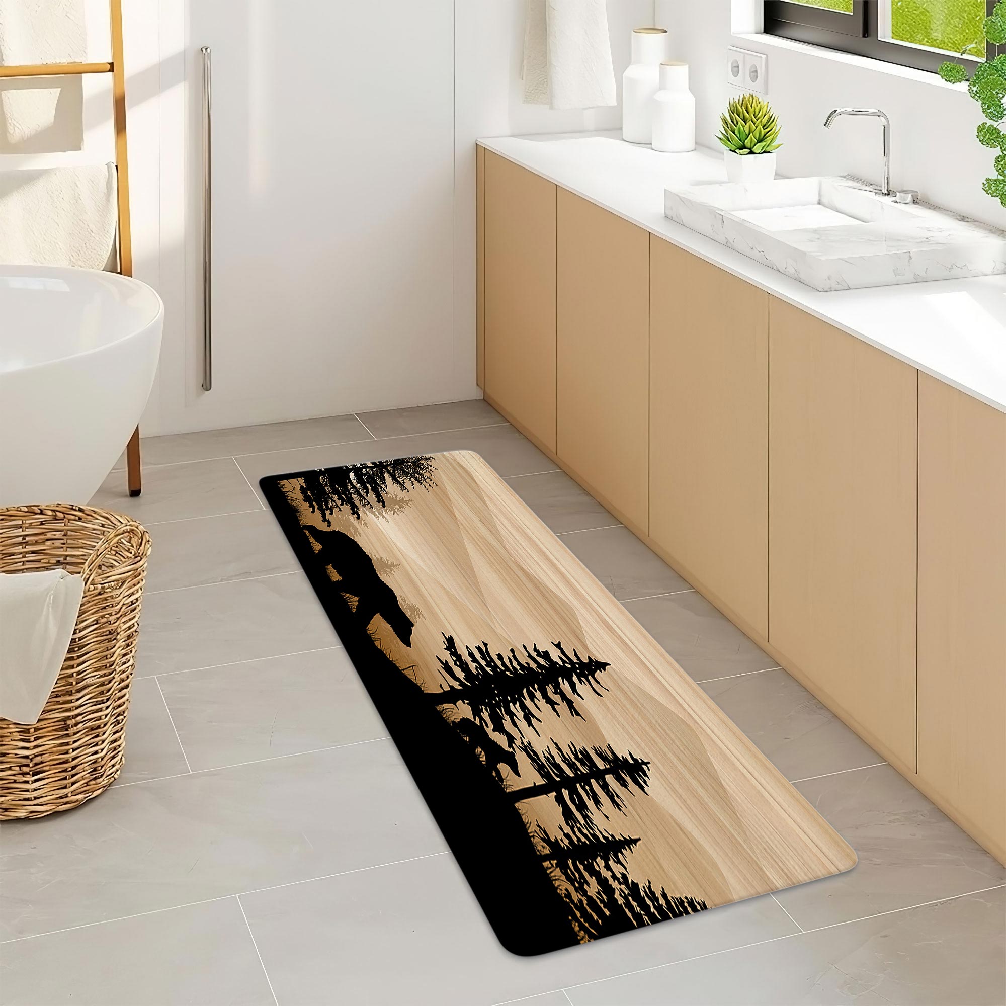 Bear Bathroom Rugs, Farmhouse Country Antique Deer Moose Forest Vintage Wood Decor Non Slip Bath Mats,Hunting Camping Bath Rug Sets for Bathroom Bedroom Kitchen Outdoor Indoor 17X48 Inch, Brown