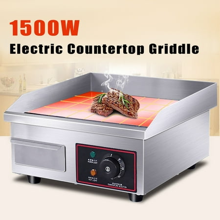 1500W Stainless Steel Electric Countertop Griddle Flat Top Commercial Restaurant Grill BBQ Adjustable Temp Control 14'' x 16''x 8''