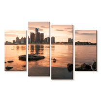 Elephant Stock Detroit Skyline Horizon Wall Art - Horizontal Multi Panel Canvas - Living Room Wall Decor - Places Multi Panel - Beige And Gray Decor - 75" x 48"