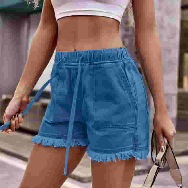 JWZUY Womens Jean Shorts Casual Elastic Waist Drawstring JWZUY Womens Jean Shorts Casual Elastic Waist Drawstring