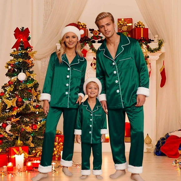 Zhanying christmas Christmas Pajamas Pajamas 2 Piece Pjs Set Family Xmas Jammies Casual Long-Sleeve Sleepwear Sets Home Outfit Fall Family Photo Outfits Green