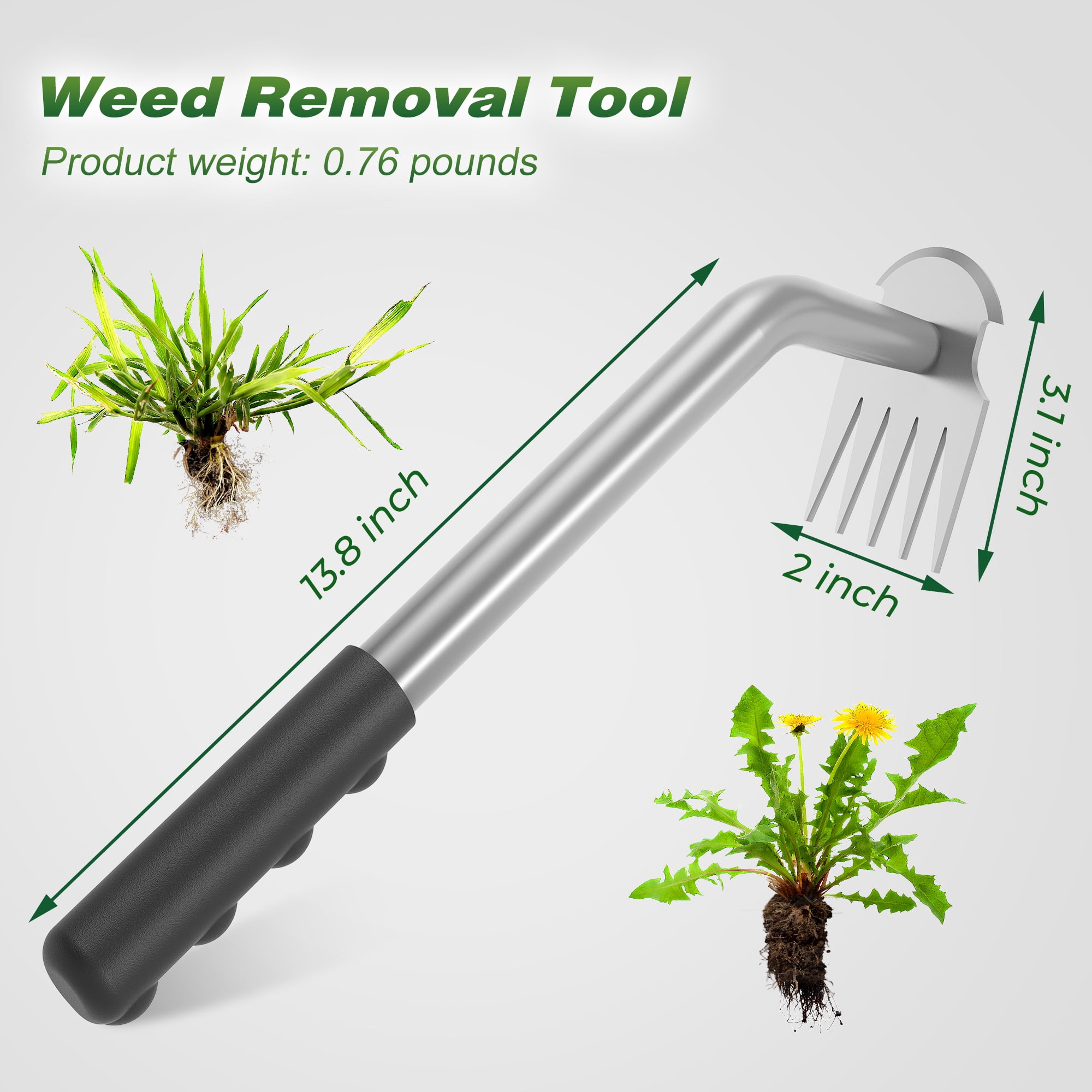 Walensee Weed Puller Tool with 5-Tine Manganese Steel & Rubber Handle for Vegetable Gardening, Backyard Planting & Uprooting Weeding