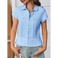 thumbnail image 2 of Women's Summer Slim Fit Pleated Blouse - Short Sleeve Button Down Shirt Casual Dressy Tops, 2 of 5