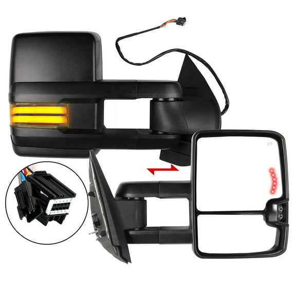 SCITOO Towing Mirrors Tow Mirrors Black Truck Mirrors fit for 2008-2013 For Chevy Silverado For GMC Sierra All Models with Pair LH RH Power Adjusted Heated LED Turn Signal Running Light