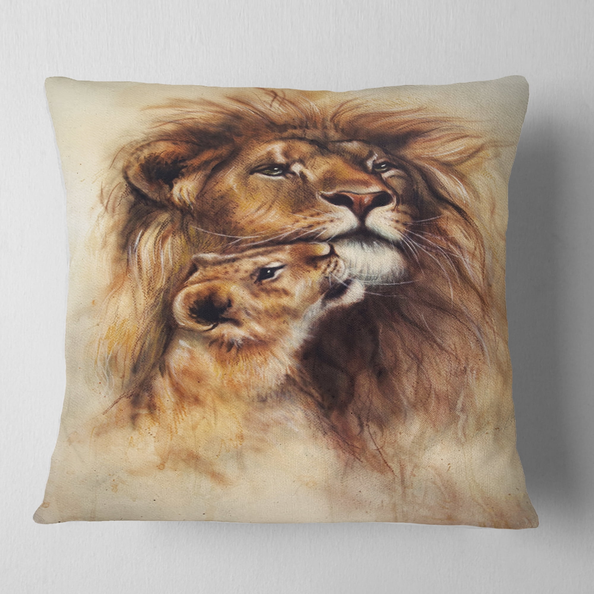 Designart Loving Lioness - Animal Throw Pillow - 18x18