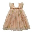 thumbnail image 1 of GPOECD Robes Filles Tout-Petits Manches Volantées Brodé Floral Tulle Tutu Robe de Danse Fête Robe Longue Beige,90, 1 of 4