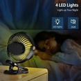 thumbnail image 5 of 4000mAh Portable Clip on Fan with LED Lights, Battery Operated USB Desk Fan,4 Speed Quiet Rechargeable Mini Table Fan, 360° Rotate Personal Cooling Fan for Home Office Stroller Camping (Black), 5 of 6
