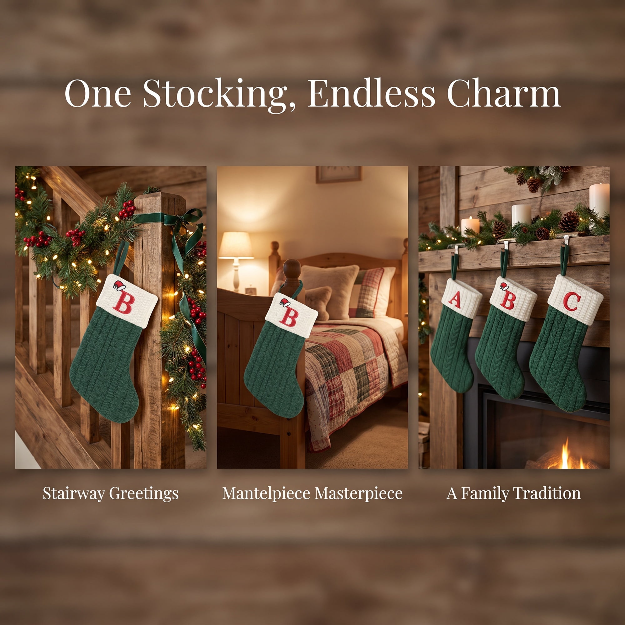 Unique Bargains Christmas Luxury Grand Hearth Accent Stocking Green Letter B 8"