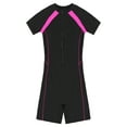 thumbnail image 5 of CHICTRY Women Short Sleeve Zip Up One Piece Boyleg Swimsuit Athletic Shorty Wetsuits Black Hot Pink XL, 5 of 6