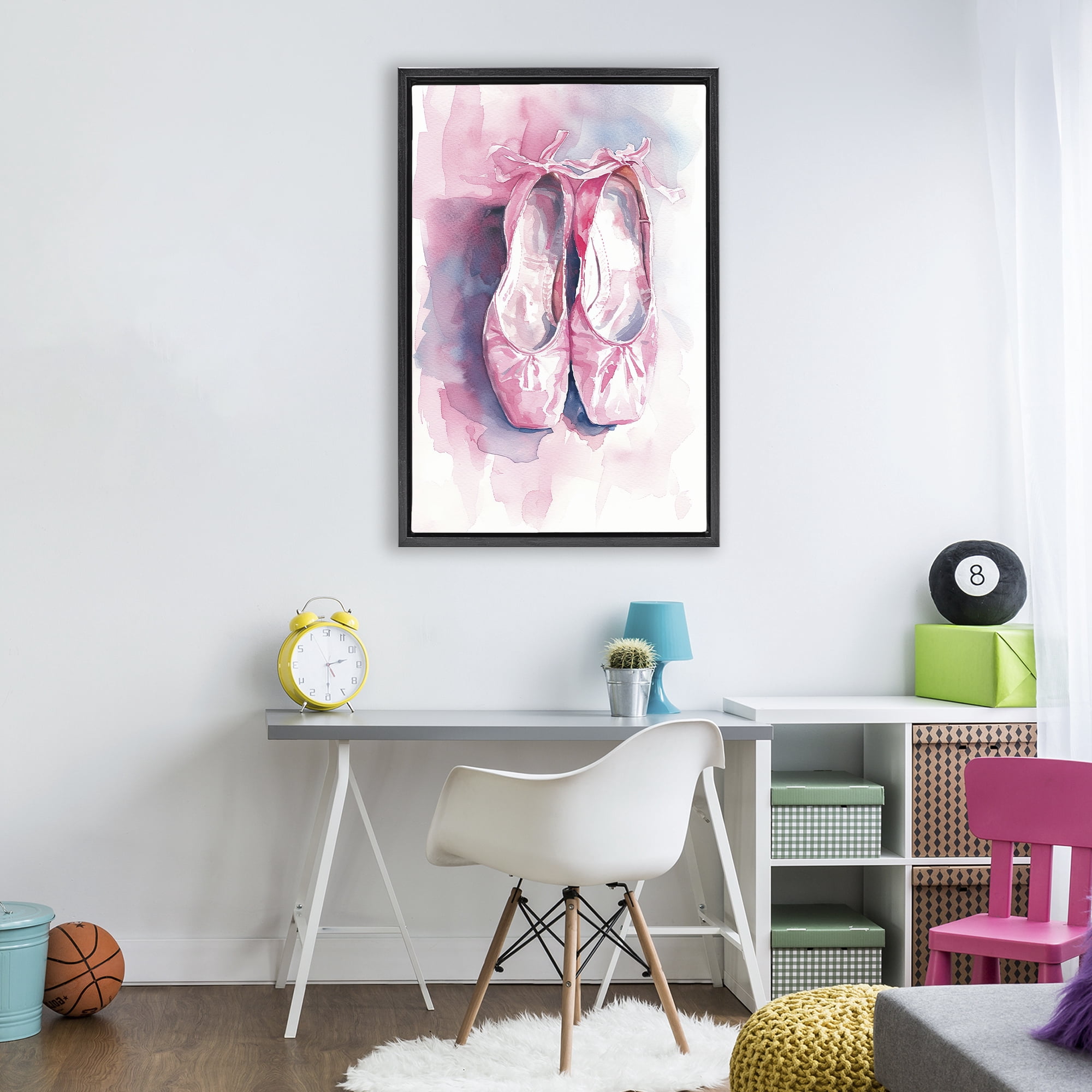 Stupell Industries Blush Ballet Slippers Black Framed Floater Canvas Wall Art, design by Ray Powers