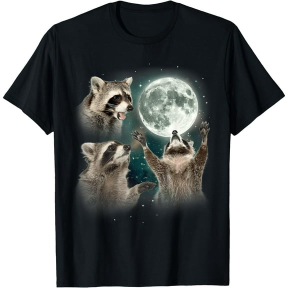Raccoon 3 Racoons Howling At Moon Funny Weird Unisex T-Shirt for Men Women Kids Toddler