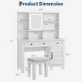 thumbnail image 6 of TROPOW Vanity Desk, Farmhouse Makeup Vanity with Mirror and Lights & Power Outlet, Glass Top Makeup Table with 2 Drawers and Storage Shelves, Dressing Table with Stool, White, 6 of 6