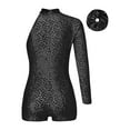 thumbnail image 2 of TSSOE Girls Sequin Single Long Sleeve Jazz Latin Dance Unitard One Piece Shorts Biketard Bodysuit Dancewear Black 10, 2 of 3